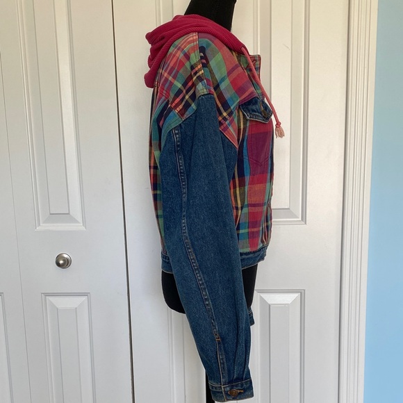 Rare Vintage Jordache Medium Denim with Colorful Plaid Accents Button Up Jacket - Picture 7 of 10